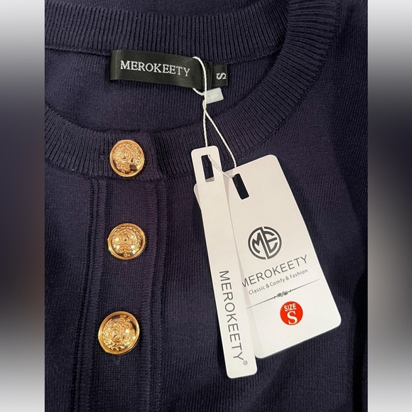 MEROKEETY Women's Knit Bodycon Sweater Dress Button Short Sleeve Dress/size S - Picture 7 of 10